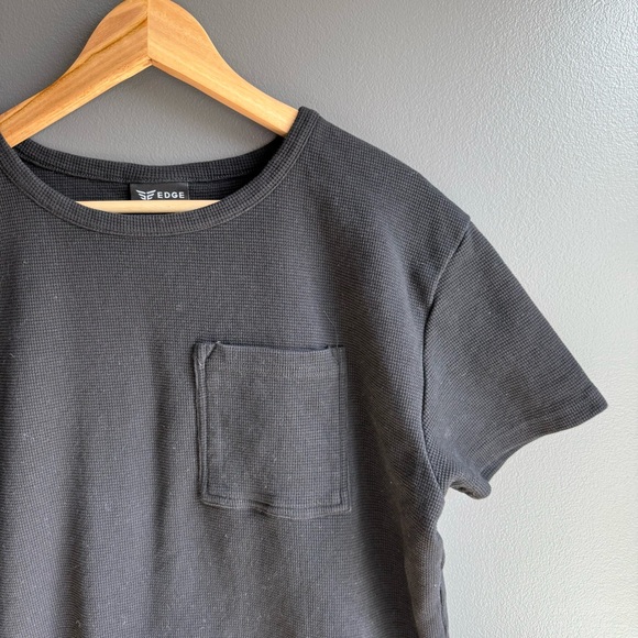 Edge Mens Short Sleeve Black Crew Neck Thermal Tee with Front Pocket Size XL - Picture 5 of 5